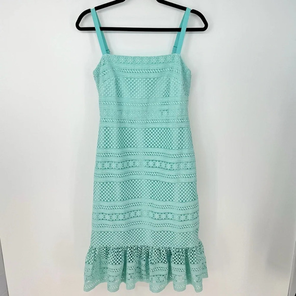 J. Crew Floral Cyan Square Neck Spaghetti Strap Midi Mermaid Dress - Picture 1 of 4